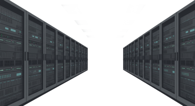 Symmetrical Server Racks Depicted in Flat Graphic Style with Clean Lines and Minimalist Design