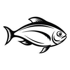 Fish Stylized Black and White Outline, Aquatic Animal Icon, Marine Life Motif