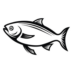 Monochrome Silhouette of Fish Illustration, Minimalist Design, Isolated on White Background