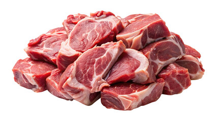 Pile of Fresh Pork Shoulder Meat Chunks Ready for Cooking, Isolated