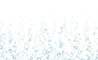 Bubbles underwater texture isolated on white background. Vector blue air, gas or oxygen under water. Realistic fizzy drink, soda effect