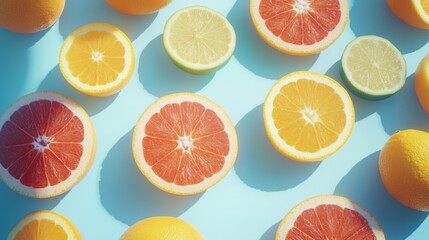 A vibrant collection of juicy citrus fruit slices—oranges, grapefruits, lemons, and limes—arranged in a visually appealing pattern is referred to as Citrus Fruit Slices