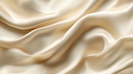 Obraz premium Smooth cream-colored silk fabric creating elegant waves and folds in closeup