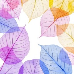 Obraz premium On a white background, a branch is adorned with leaves that are both colorful and translucent