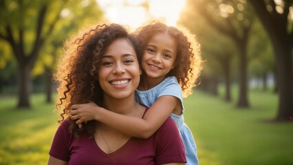 Fototapeta premium A woman and a little girl are smiling at the camera.
