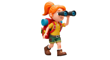 Fototapeta premium Smiling Cartoon Young Explorer Using Binoculars