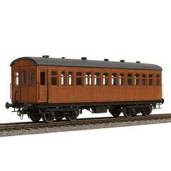 Obraz premium Intricately detailed scale model of a traditional passenger railway carriage with richly textured siding.