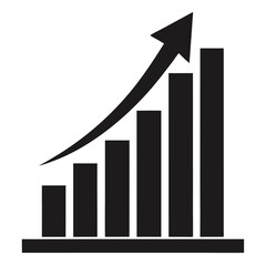Black Bar Graph with Upward Arrow Icon Symbol, Isolated on White Background Concept