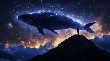 Fototapeta premium Majestic Whale in Celestial Skies: Enchanting Image
