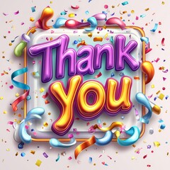 Fototapeta premium Confetti Accompanies a Colorful Hand-Drawn Thank You Illustration
