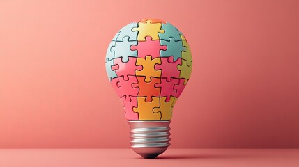 Colorful Puzzle Light Bulb:  Innovation, Creativity and Solutions