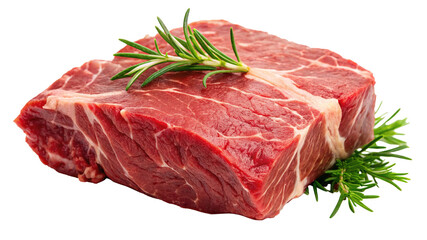 Delicious raw beef chuck roast with fresh rosemary sprigs for seasoning