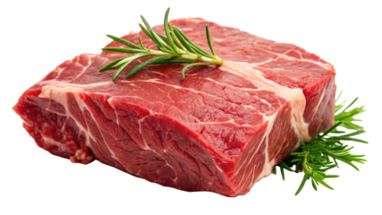 Delicious raw beef chuck roast with fresh rosemary sprigs for seasoning