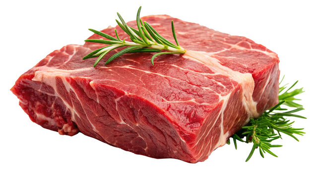 Delicious raw beef chuck roast with fresh rosemary sprigs for seasoning