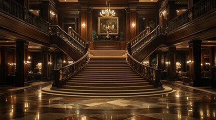 Grandiose Mansion Interior: A Majestic Staircase