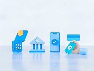 3D Bank Icon with Mobile Payment Design