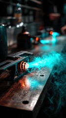 Naklejka premium Welding torch with intense blue flame and smoke