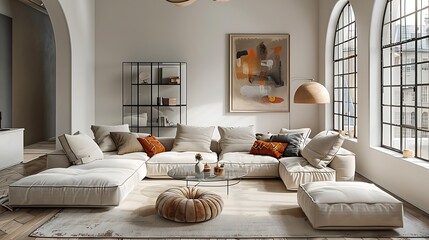 Urban apartment living room with neutral tones high resolution photo