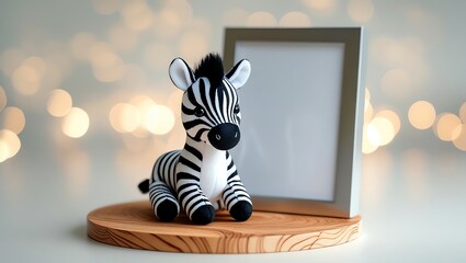Adorable Zebra Plush Toy with a Blank Picture Frame, Cozy and Serene Atmosphere