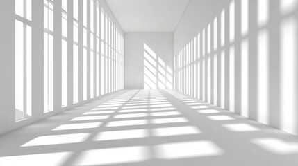 Fototapeta premium Symmetric White Corridor with Window Grid Shadows