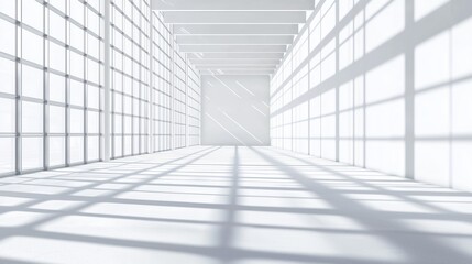 Fototapeta premium White Glass Passage with Strong Window Grid Shadows