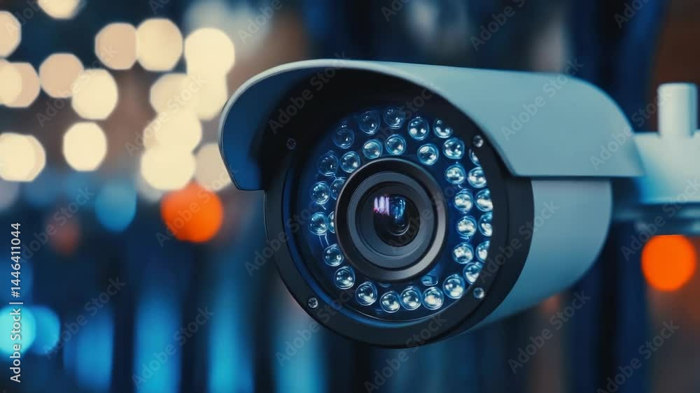 Poster a camera mounted on a pole, ready to capture its surroundings