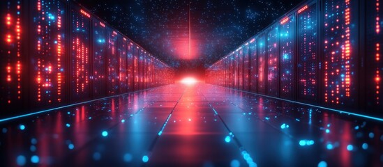 Futuristic server room glowing with vibrant colors
