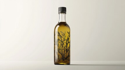 Olive oil bottle with rosemary design.
