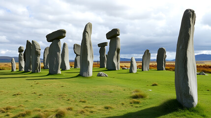 Beautiful shot of the historic Callanish Standing Stones on the Isle of Lewis, Scotland, UK