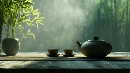 Serene Tea Ceremony in Bamboo Forest - Powered by Adobe