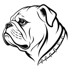Black and White TattooStyle Bulldog Head Profile with Spiked Collar