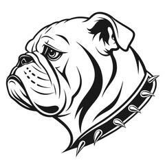 Bulldog Portrait with Spiked Collar, Canine Head Profile, Dog Breed Art
