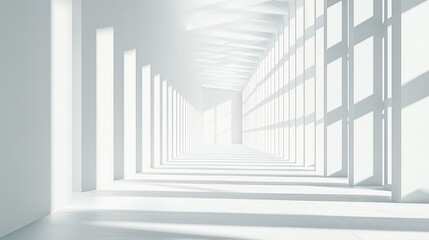 Fototapeta premium Minimal White Corridor with Repeating Window Shadows