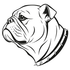 Bulldog Head Profile Black and White Line Art with Spiked Collar Minimalist Design