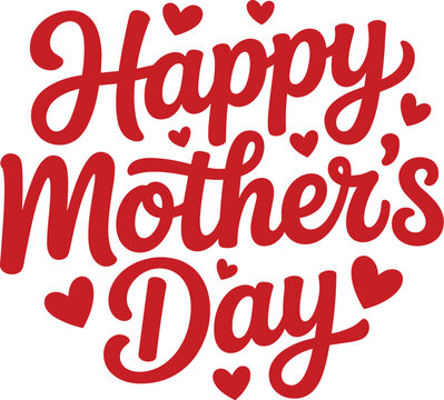 Happy Mother's Day Cursive Typography with Red Hearts on Light Pink Background – Handwritten Holiday Greeting Design