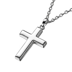 Silver cross necklace isolated on white background