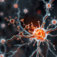 Elegant A conceptual 3D rendering of botulinum neurotoxin molecules attacking nerve cells visually depicting how botulism affects the body
