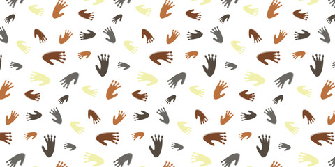 multi color gorilla footprints,  scatter seamless pattern. animal footprints background for textile, fabric, wrapping and other