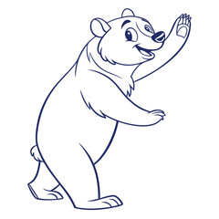 Outlined Cartoon Bear Waving Hand, Standing Upright, Cute, Happy, Illustration, Lineart