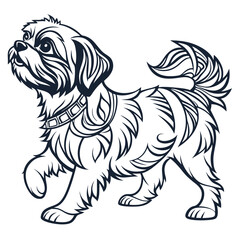 Elegant Monochrome Shih Tzu Cute Walking Puppy with Ornamental Details