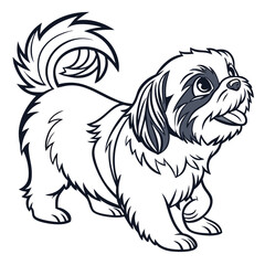 Cute Line Art Shih Tzu Dog Outline | Happy Puppy Pet Cartoon Isolated