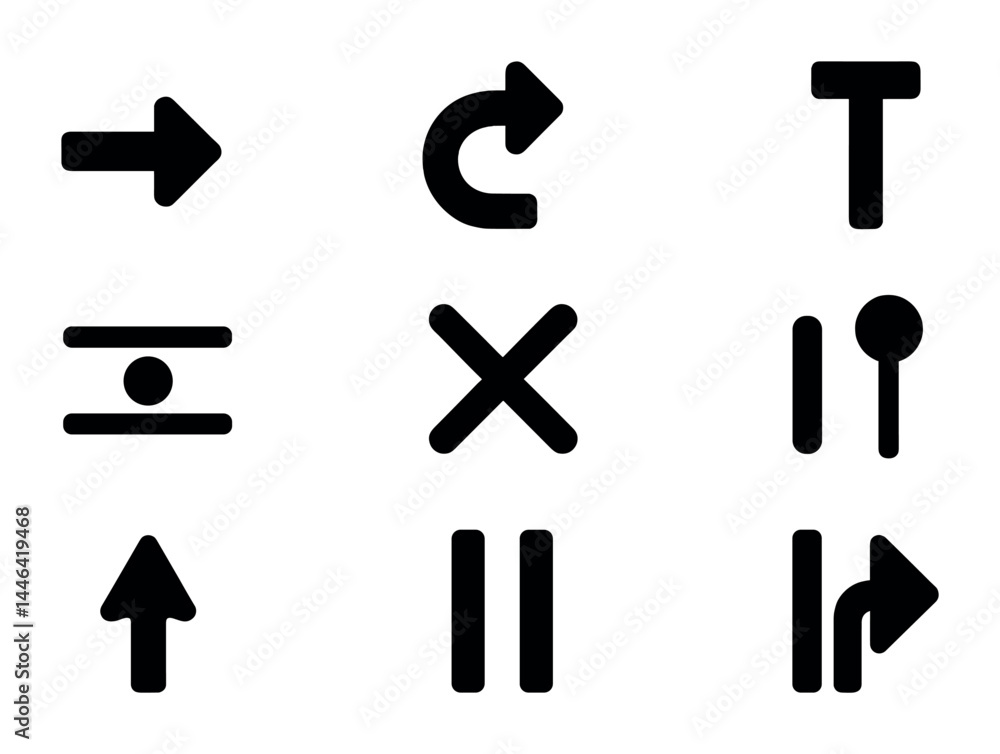 Poster navigation and controls icon set - line style for interface design, user experience, and digital nav