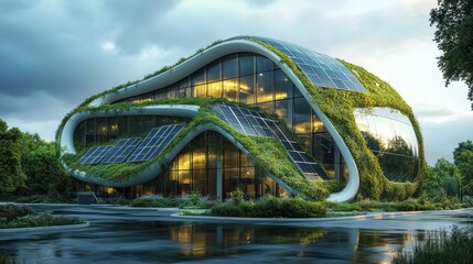 Obraz premium Futuristic Eco-Friendly Building Design: A Sustainable Architectural Marvel