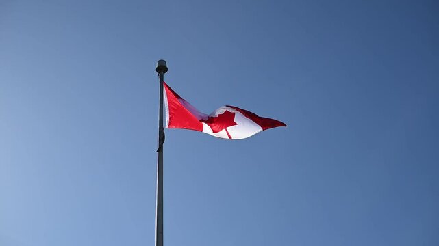 A Canadian flag flaps in the wind