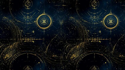 Seamless animated space chart with rotating gold motifs.