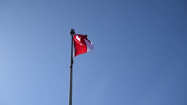 A Canadian flag flaps in the wind