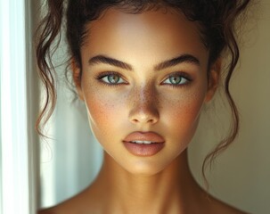 Naklejka premium Close-up portrait of a young woman with natural beauty (1)