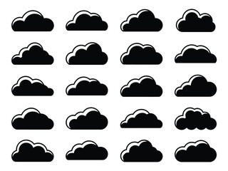 vector illustration set features diverse cloud icons on white