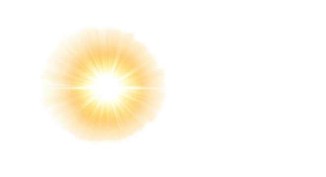 A bright yellow and white light source radiating outward on a black background in the left corner area