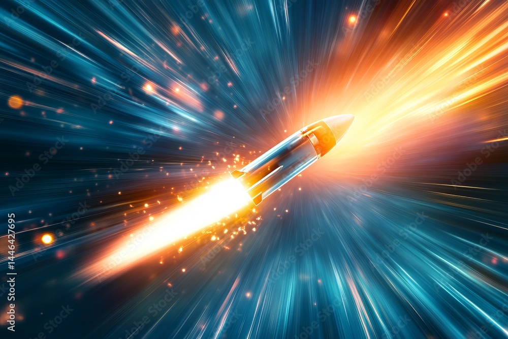 Poster high speed missile launch dynamic energy powerful flight futuristic technology space exploration roc